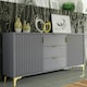 image 6 of Bold sideboard 140cm grey ribbed fronts gold accents Grey