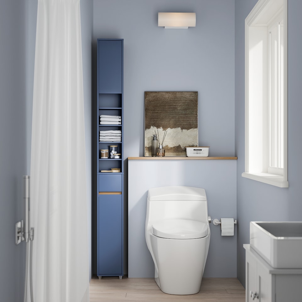 image 1 of SoBuy BZR34-II-B,Tall Bathroom Storage Cabinet with 4 Adjustable Shelves and 1 Drawer | Blue | Blue | 1