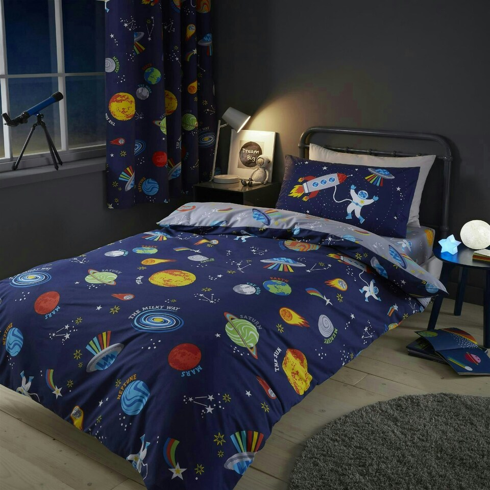 image 1 of Catherine Lansfield Lost in Space Blue Duvet Cover Set Blue | Single