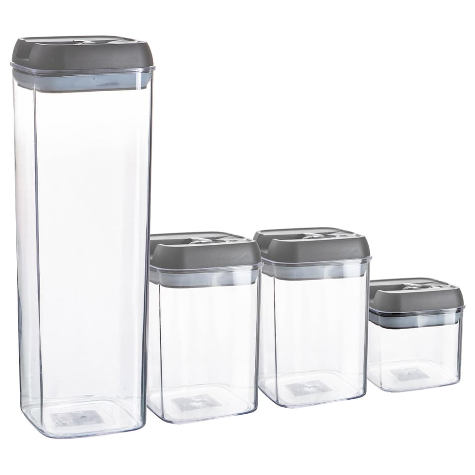 image 1 of Argon Tableware 4pc Food Storage Containers Set - Grey Airtight Plastic Storage Pantry Food Organiser with Flip Lock Lid 3 Sizes