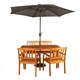 image 1 of Outdoor 4 Person Rectangular Wooden Dining Table Chairs & Bench with Grey Havana Parasol & Base