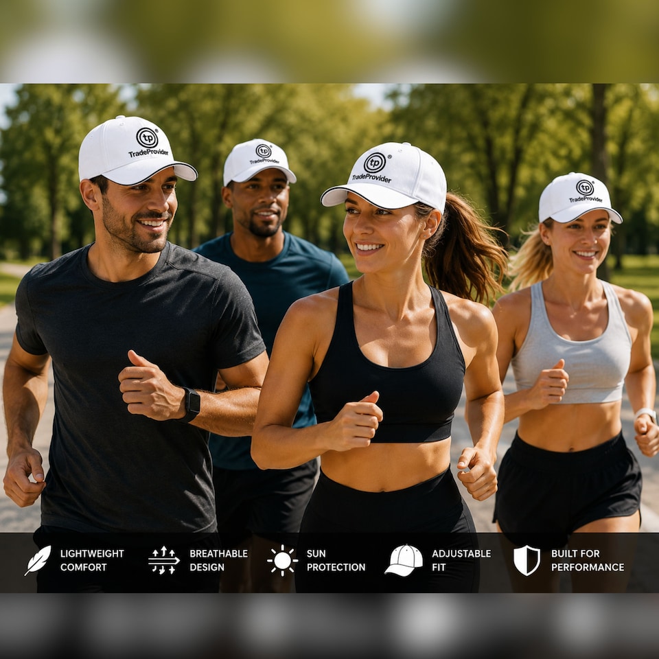 image 1 of TradeProvider Premium Adjustable Baseball Cap, Curved Peak with Contrast Pipping for Men & Women (White)