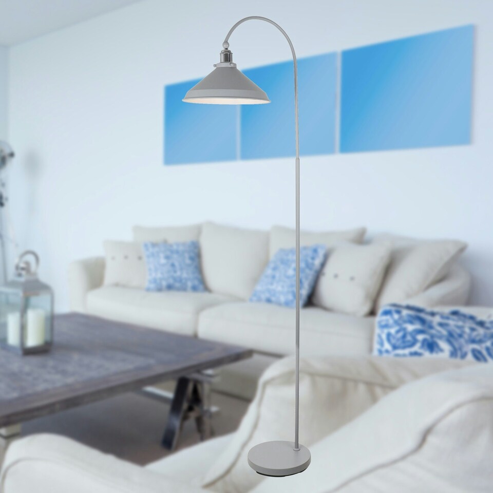 image 1 of First Choice Lighting Maxwell Flint Grey Chrome Floor Reading Lamp Grey | Chrome