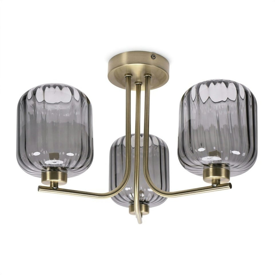 image 1 of ValueLights Amelie 3 Way Ribbed Glass Gold Ceiling Pendant Light with LED Bulbs