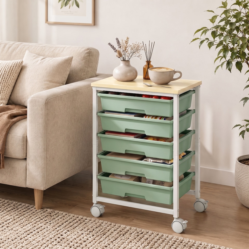 image 1 of HOMCOM 6-Tier Storage Trolley on Wheels with 5 Pull-Out Drawers