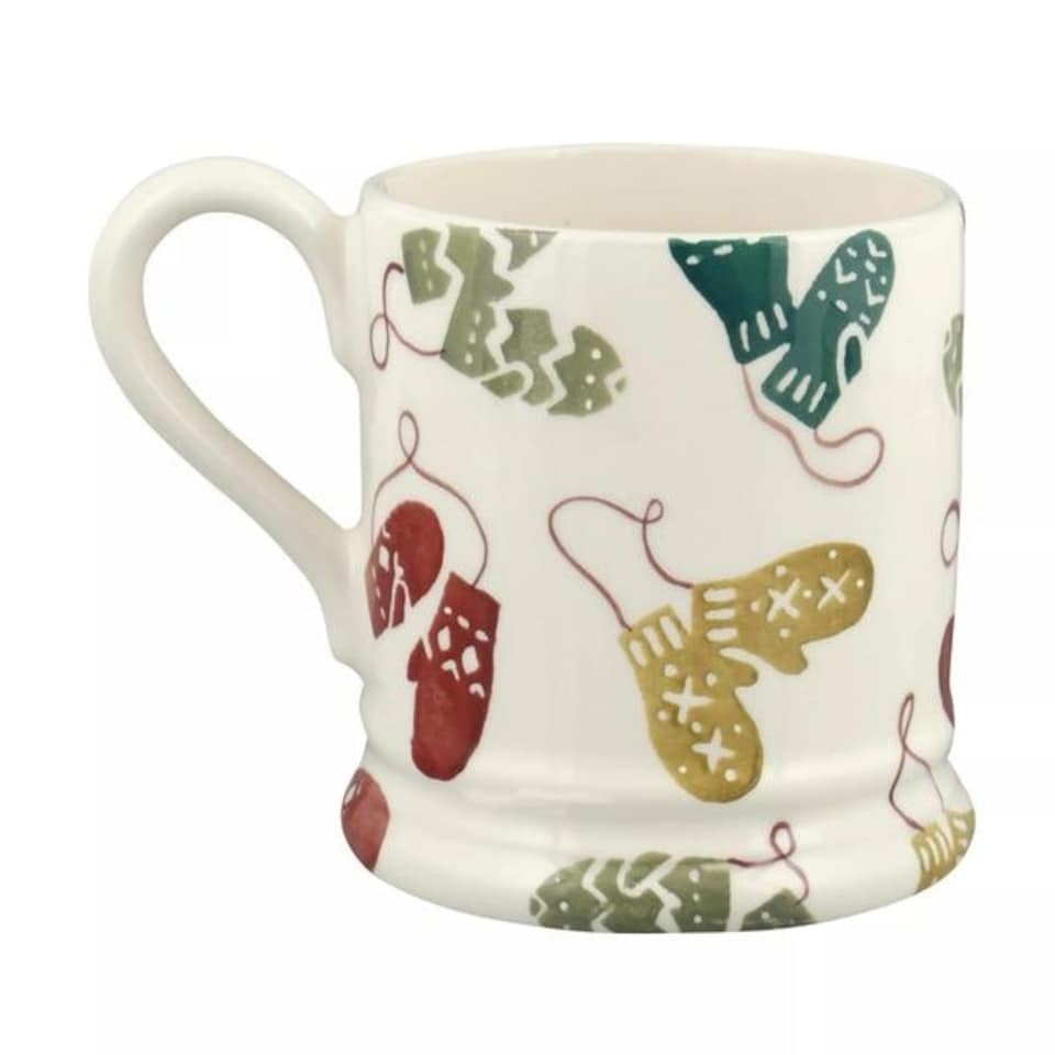 image 1 of Mug: 1 x 300ml Emma Bridgewater Christmas Mittens Half Pint Mug, Ceramic White