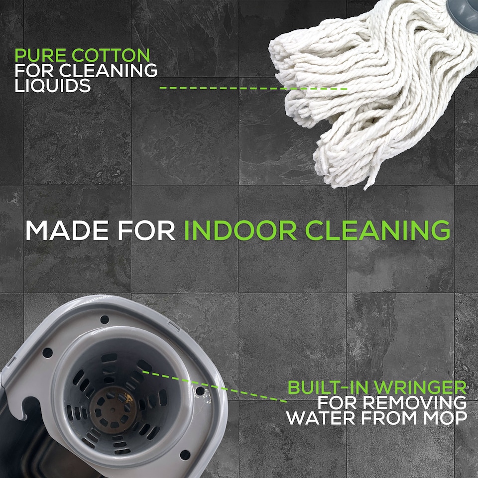image 1 of Traditional Pure Cotton Mop and Bucket Set 12L Grey Floor Cleaner with Wringer
