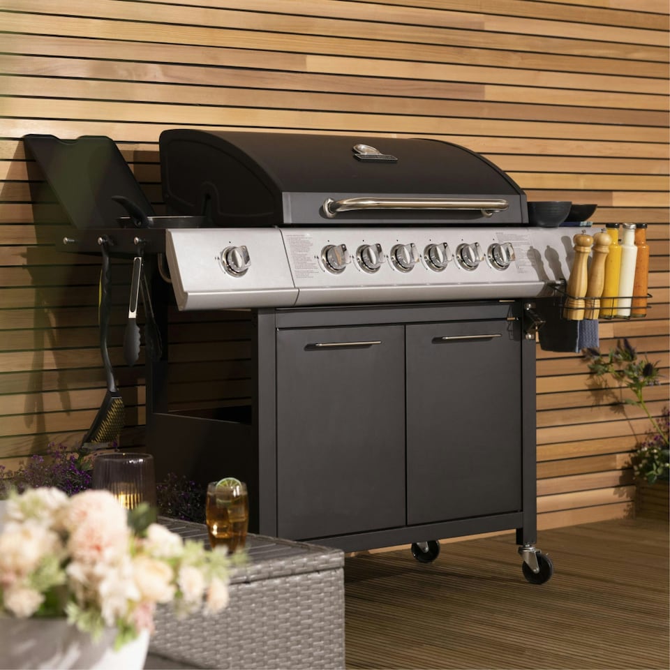 image 1 of Charles Bentley 6 Burner Premium Gas BBQ with Side Burner - Black
