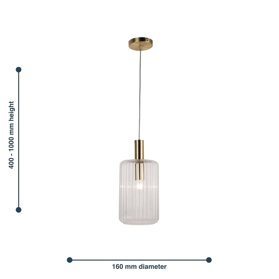 image 1 of Fluted Glass Design Pendant Fitting Finished with Clear Glass and Bronze Effect Colour | Bronze | Clear | 1
