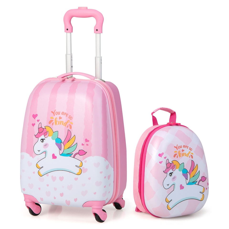 image 1 of COSTWAY 2Pcs Kids Backpack Luggage Set 12'' 16'' Children Carry On Traveling Suitcase