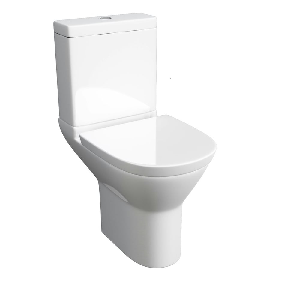 image 1 of Premium CORNER OPEN BACK SQUARE Toilet Set (Saturn) - Cistern - Soft Close Seat - Includes Chrome Flush Button