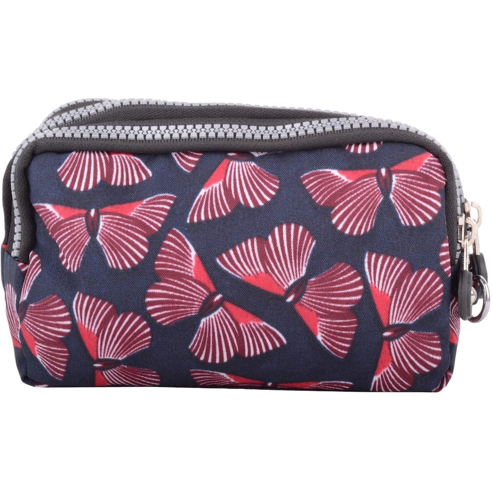 image 1 of Lorenz Womens Large Zip Round Multi-Compartment Purse / Clutch / Money Holder Wrist Strap | Purple | Burgundy Butterfly