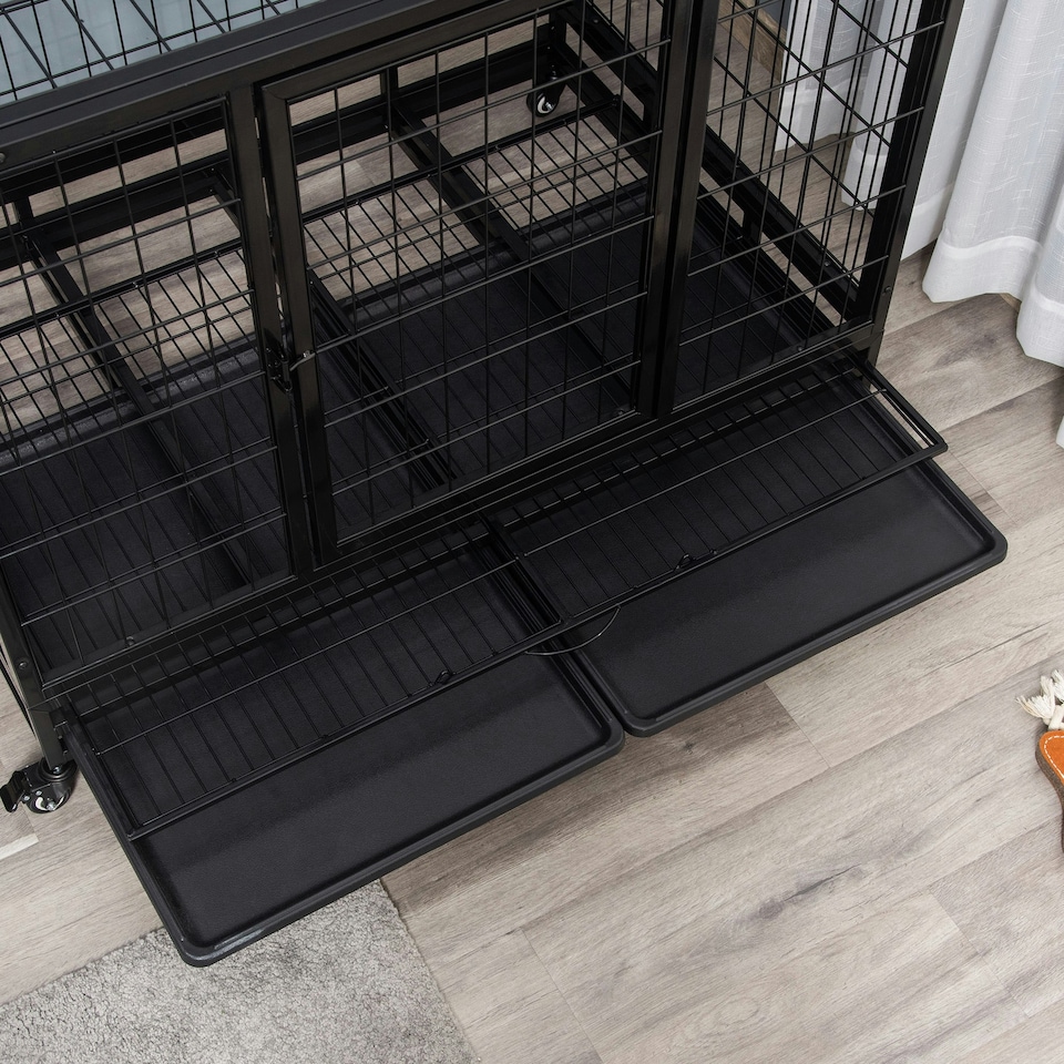 image 1 of PawHut Metal Kennel Cage with Wheels and Crate Tray for Pet Dog Large Black