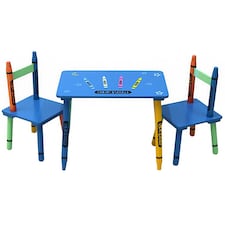 Childrens Wooden Crayon Table and Chairs Set Kids Room Furniture