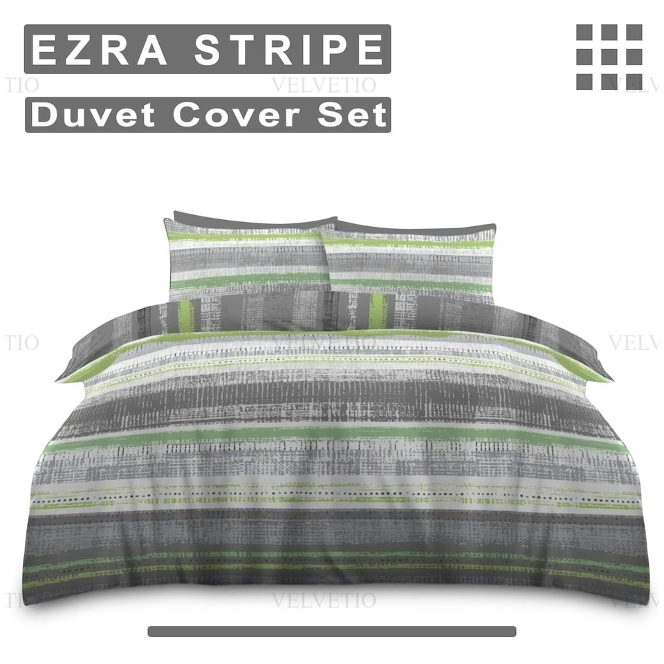 image 1 of VELVETIO Ezra Stripe Complete Duvet Cover Set with Fitted Sheet Cosy Quilt Coverlet Multi | King