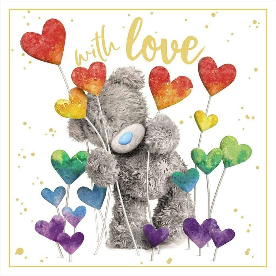 image 1 of Love Bear With Heart Balloons 3D Holographic With Love Card