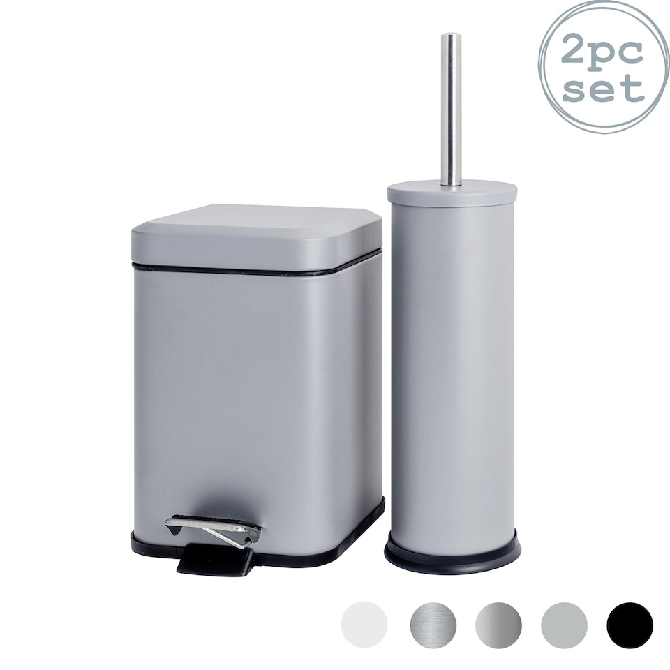 image 1 of Harbour Housewares Mismatched Toilet Brush & Bin Set - Matt Grey | Grey | Grey