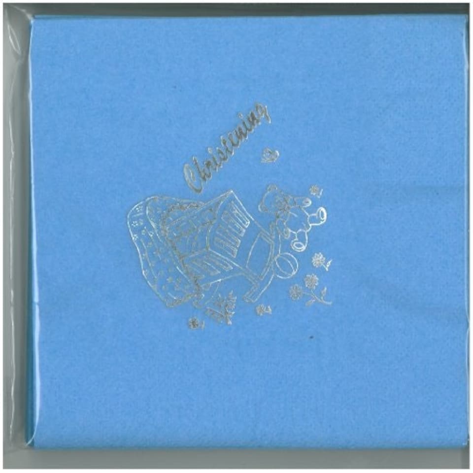 image 1 of Pack of 15 Luxury Blue Christening Teddy Foil Finished Large Napkins (3 Ply)
