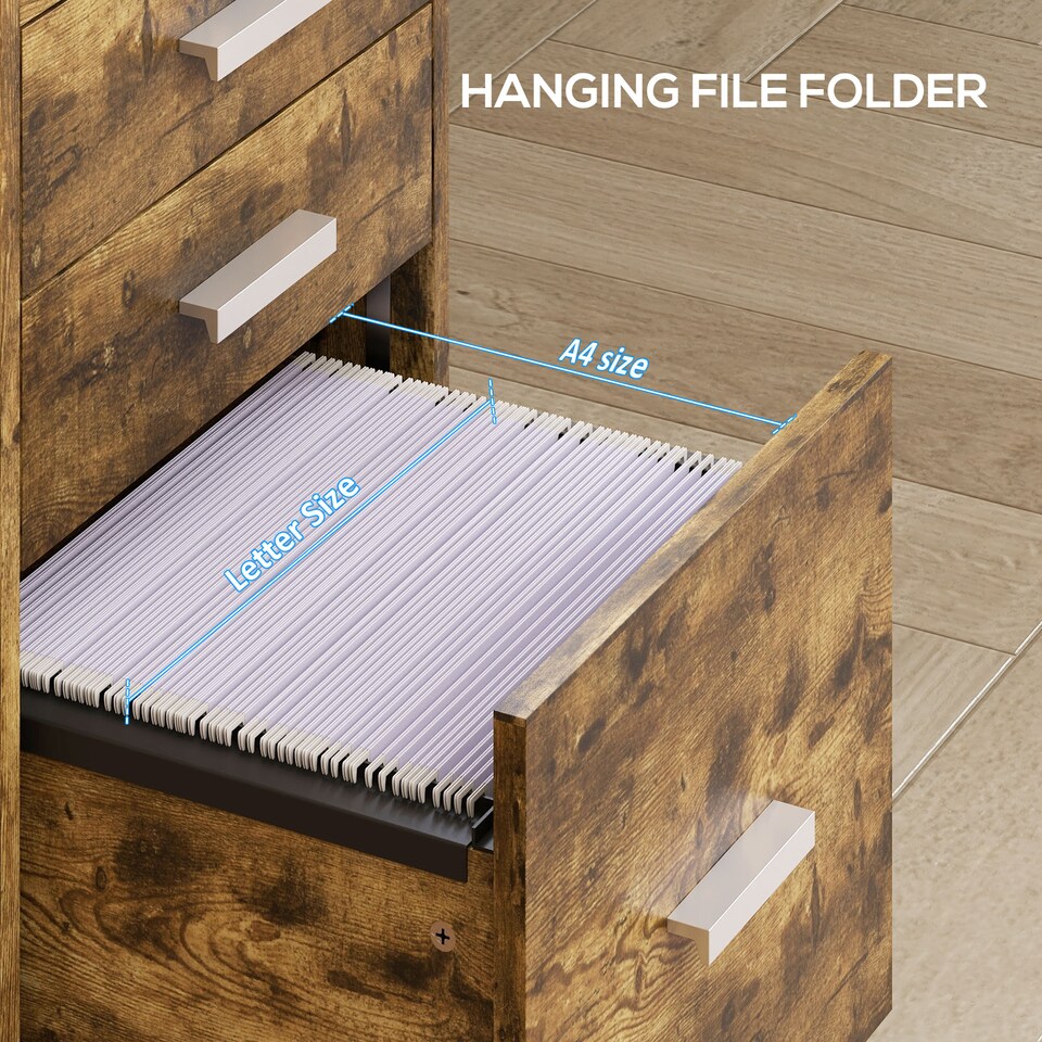image 1 of HOMCOM Mobile Filing Cabinet, File Cabinet with 3 Drawers, Rustic Brown