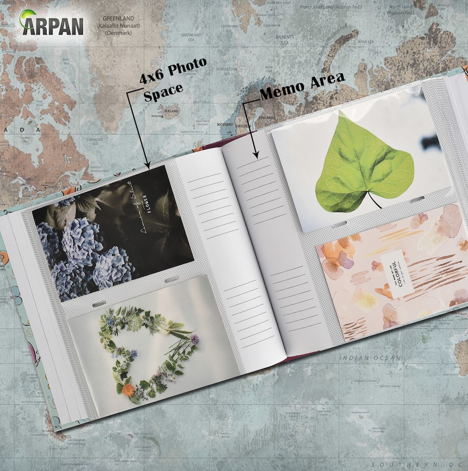 image 1 of ARPAN Slip In Case Memo Photo Album – Holds 200 Photos 4"x6" (10x15cm) – Hardcover Picture Album with Memo Writing Space for Family, Wedding & Travel Memories