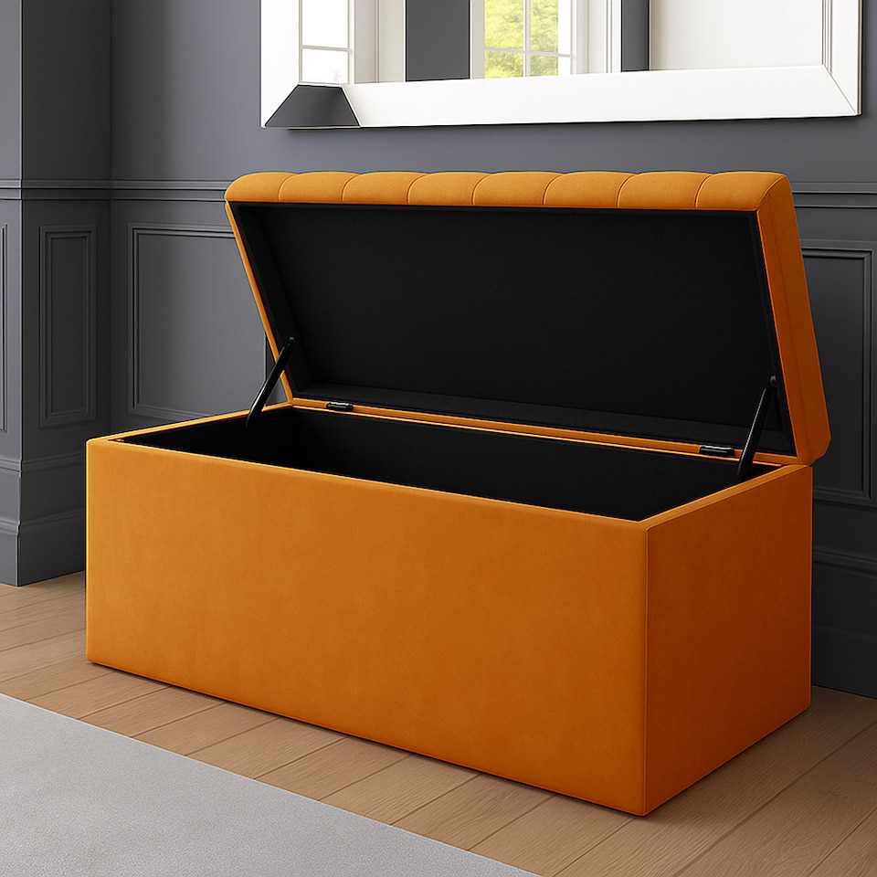image 1 of 137cm SD Ottoman Storage Box, Burnt Orange Velvet Upholstered Chesterfield Storage Ottoman Box