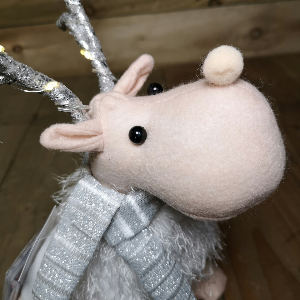 image 1 of 52cm Battery Operated Plush White Christmas Reindeer with LED Lit Antlers