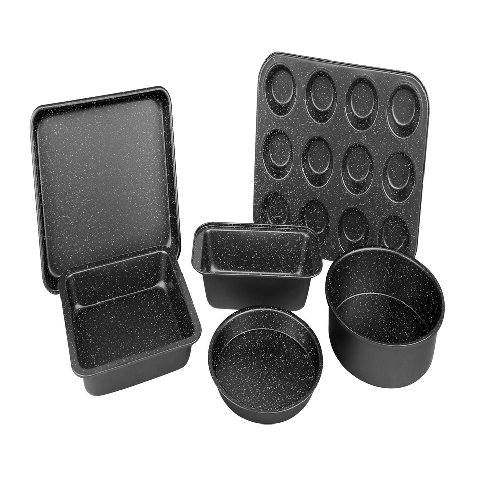 image 1 of Durastone 6 Piece Non Stick Baking Set in Black - Muffin Tin, Loaf tin, Traybake Tin, Cake Tins, Roasting Oven Tray