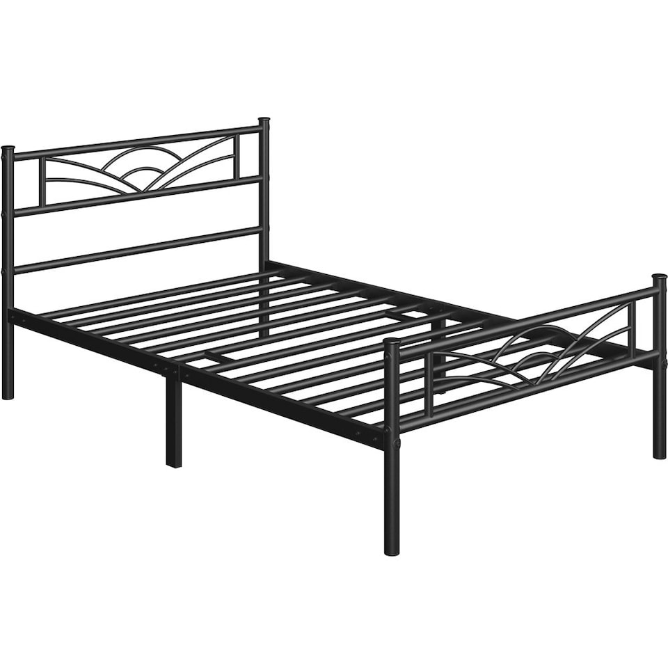 image 1 of Yaheetech Metal Platform Bed Frame with Cloud-inspired Design Headboard Black, 3ft Single