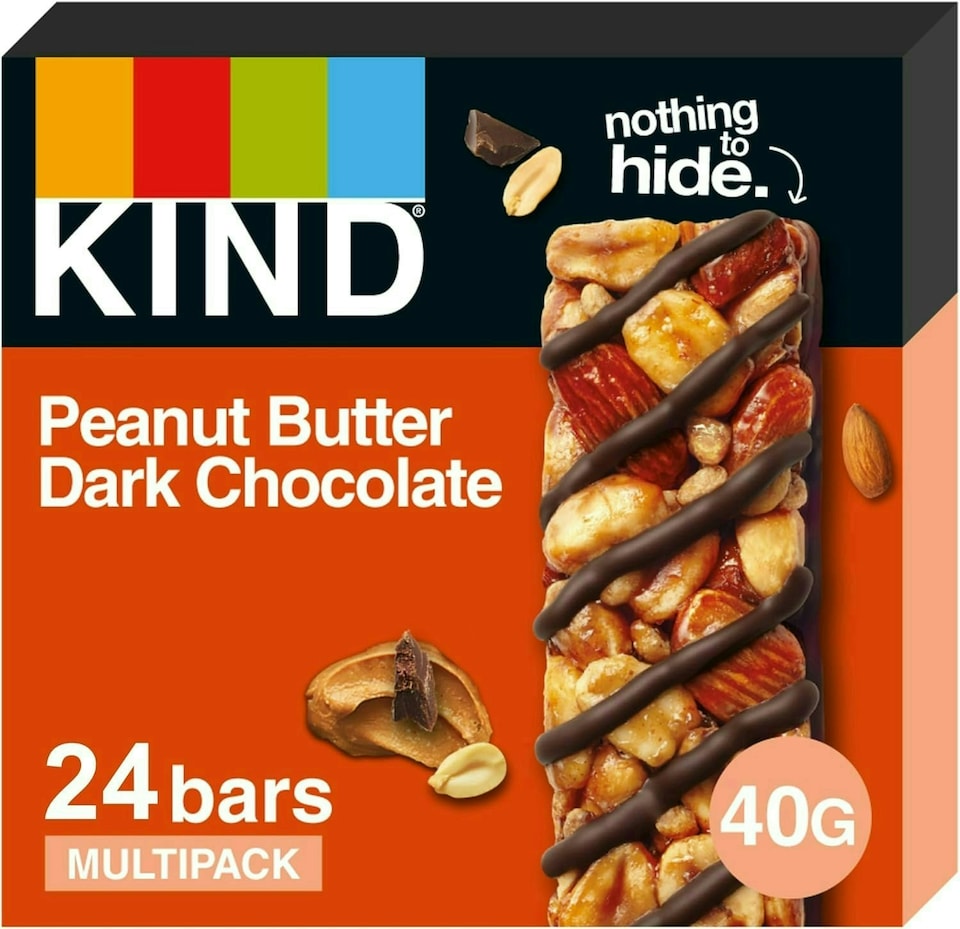 image 1 of KIND Bars, Gluten Free Snack Bars, Peanut Butter Dark Chocolate, Healthy Snack, No Artificial Colours, Flavours or Preservatives, Multipack 24 x 40g | Red