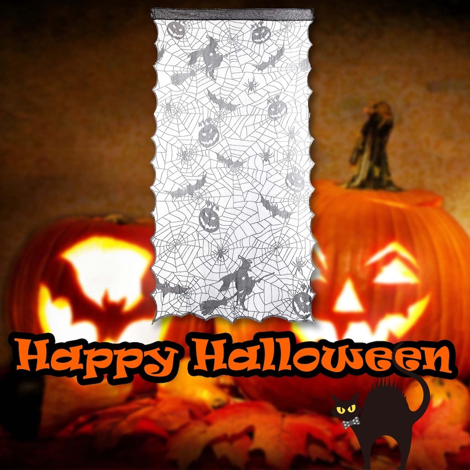 image 1 of vfm-estore Halloween Witch & Pumpkin Door Curtain - Grey, 190cm x 100cm