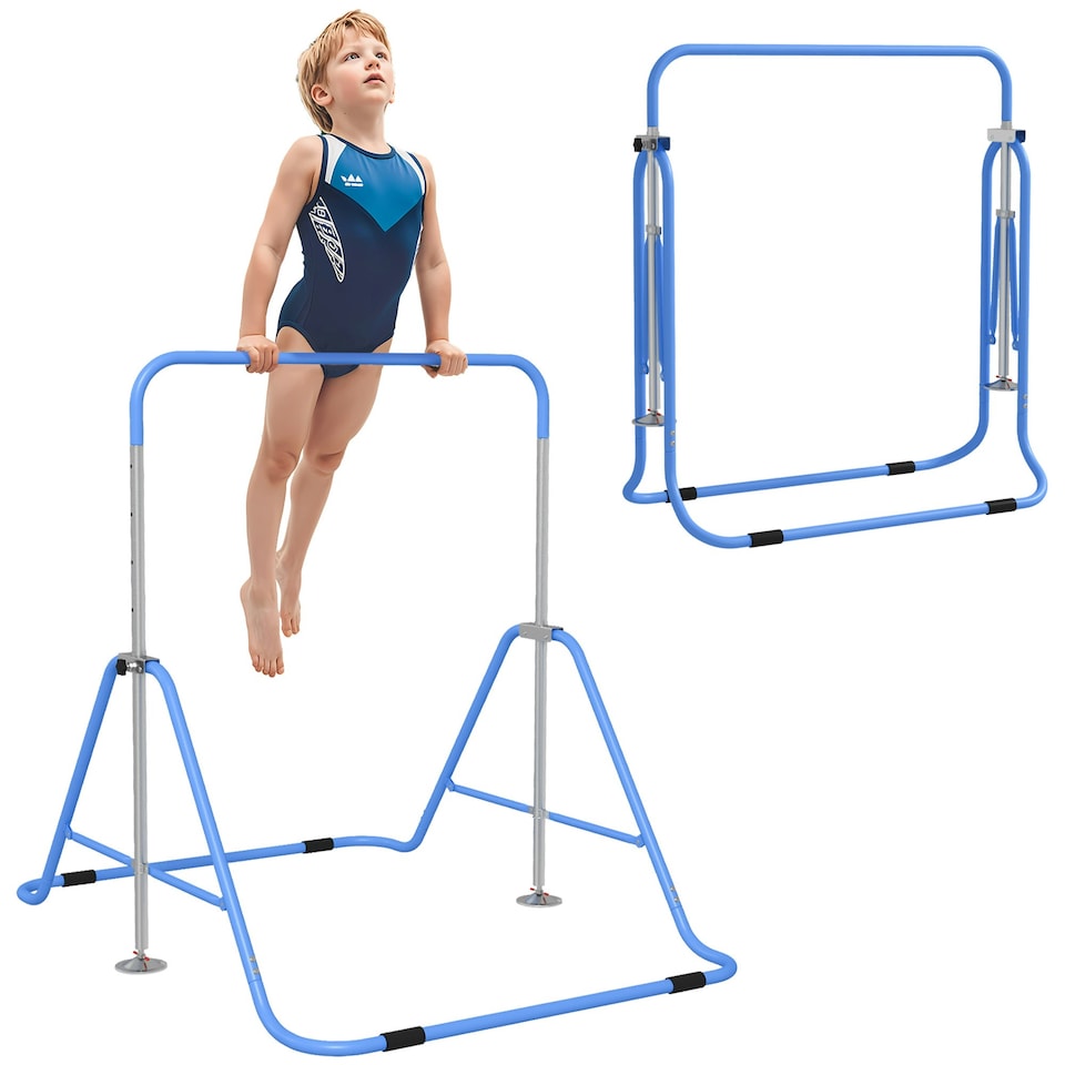 image 1 of HOMCOM Kids Gymnastic Bar w/ Adjustable Height, Foldable Training Bar - Blue