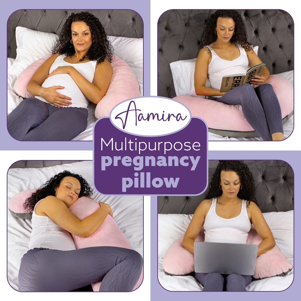 image 1 of Aamira L-Shaped Pregnancy Pillow Memory Foam Maternity Nursing Support Cushion Pink & Dark Grey | Grey | Grey | 145cm | 1