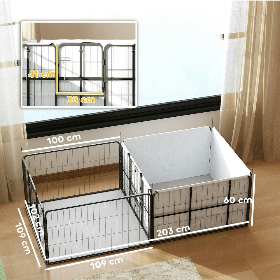 image 1 of PawHut 7 Panel Whelping Box for Dogs, Dog Playpen with Whelping Pads 