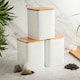 image 2 of Cooks Professional Kitchen Storage Set | 3-Piece Square with Bamboo Lids | Tea Coffee Sugar | White