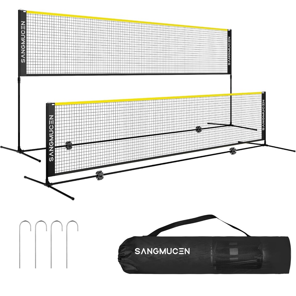 image 1 of Gr8 Home Yellow Black 4m Badminton Net Post Set Portable Volleyball Pickleball Tennis