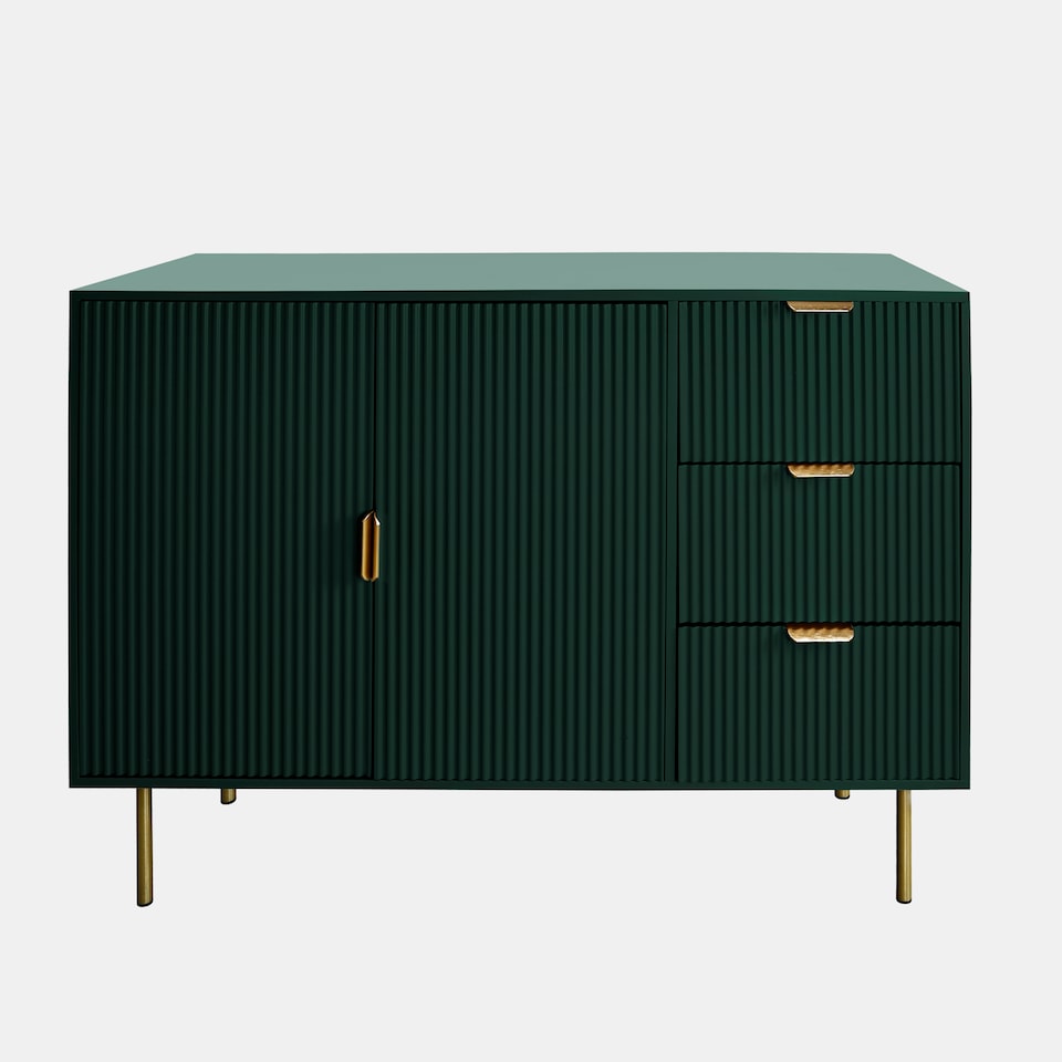 image 1 of OHS Ribbed Sideboard Table Modern Drawer Shelf Cabinet Storage