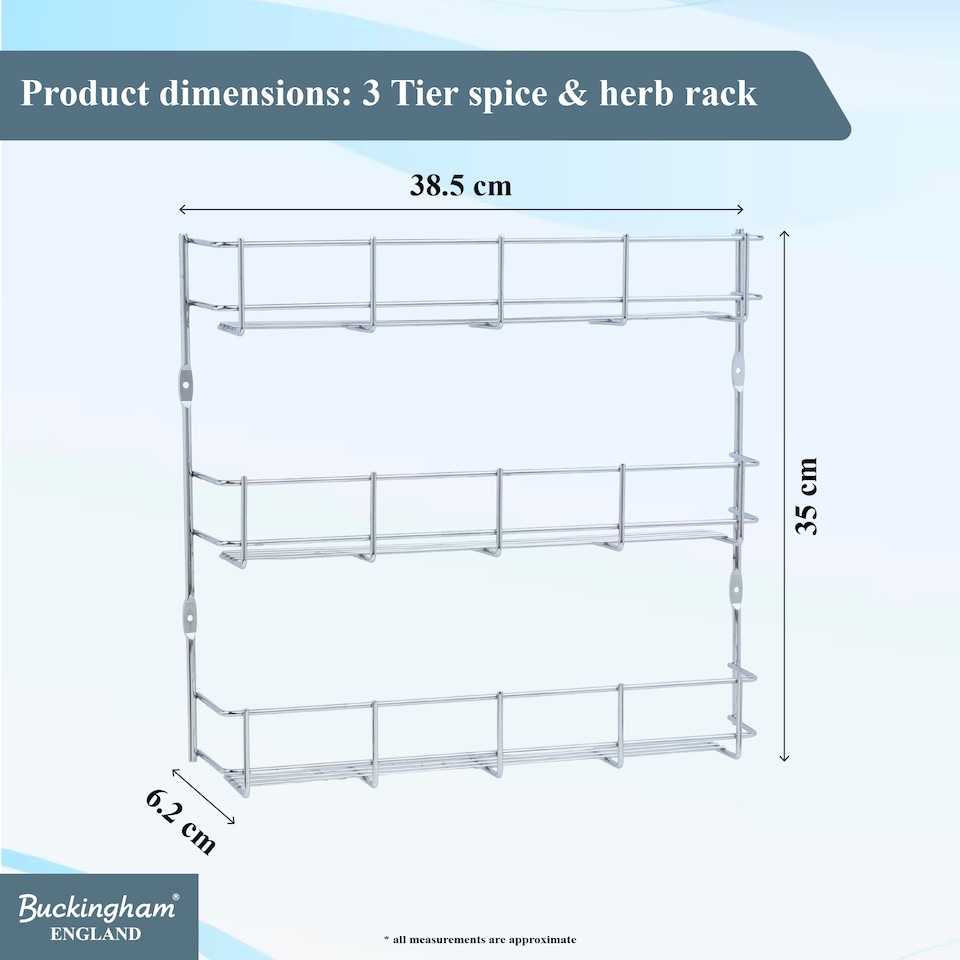 image 1 of Buckingham 3-Tier Spice Rack Cupboard Jar & Packet Organizer for Kitchen Storage 38.5 cm | Silver