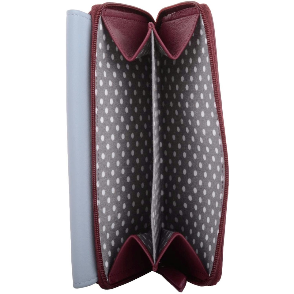 image 1 of Soft Leather RFID Protected Tri- Fold Coin / Credit Card Purse Red | Cranberry/Cloud