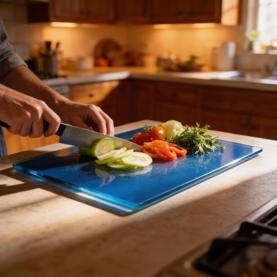 image 1 of Harbour Housewares Glass Kitchen Chopping Board - 30 x 20cm - Hague Blue | Blue | Hague Blue