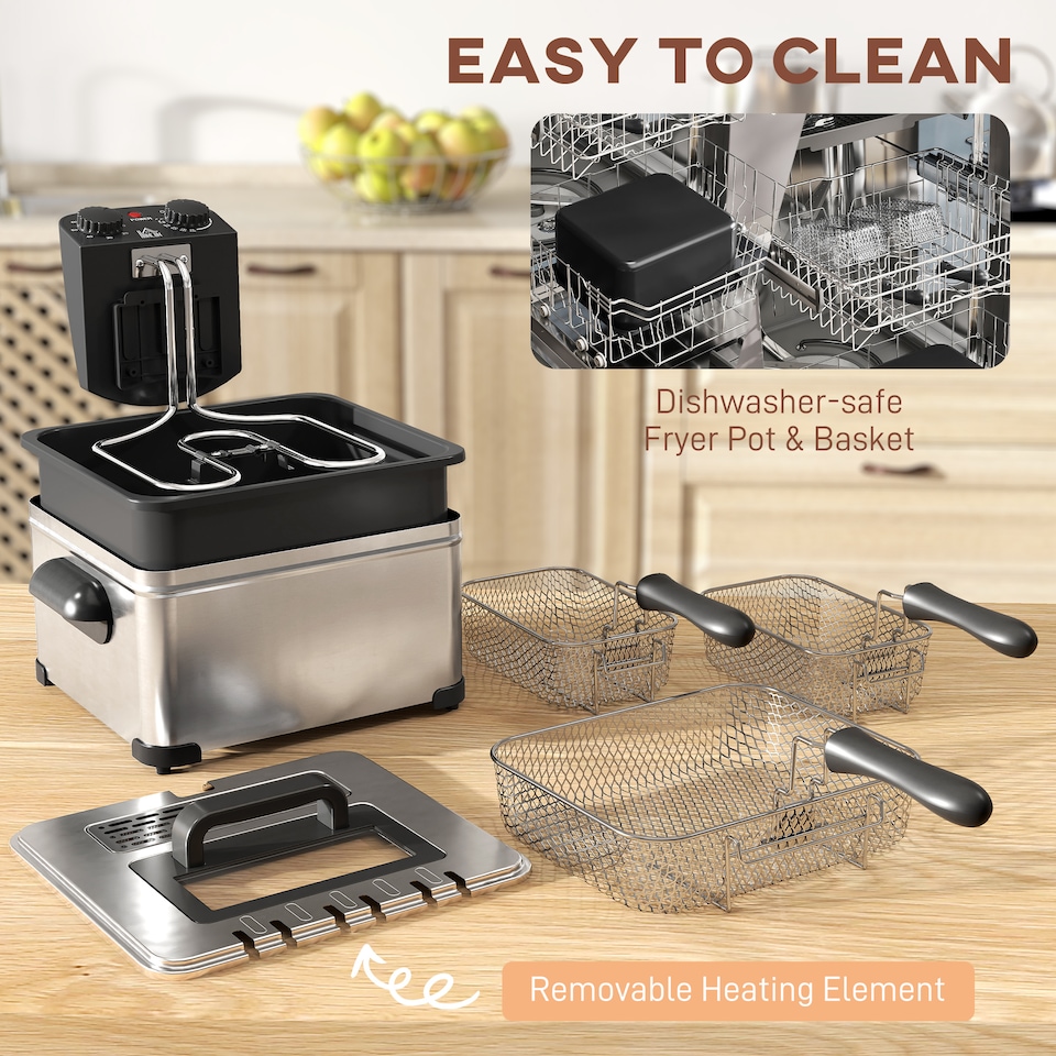 image 1 of HOMCOM 5L Deep Fryer with Removable Oil Basket and Viewing Window, 2000W | Silver