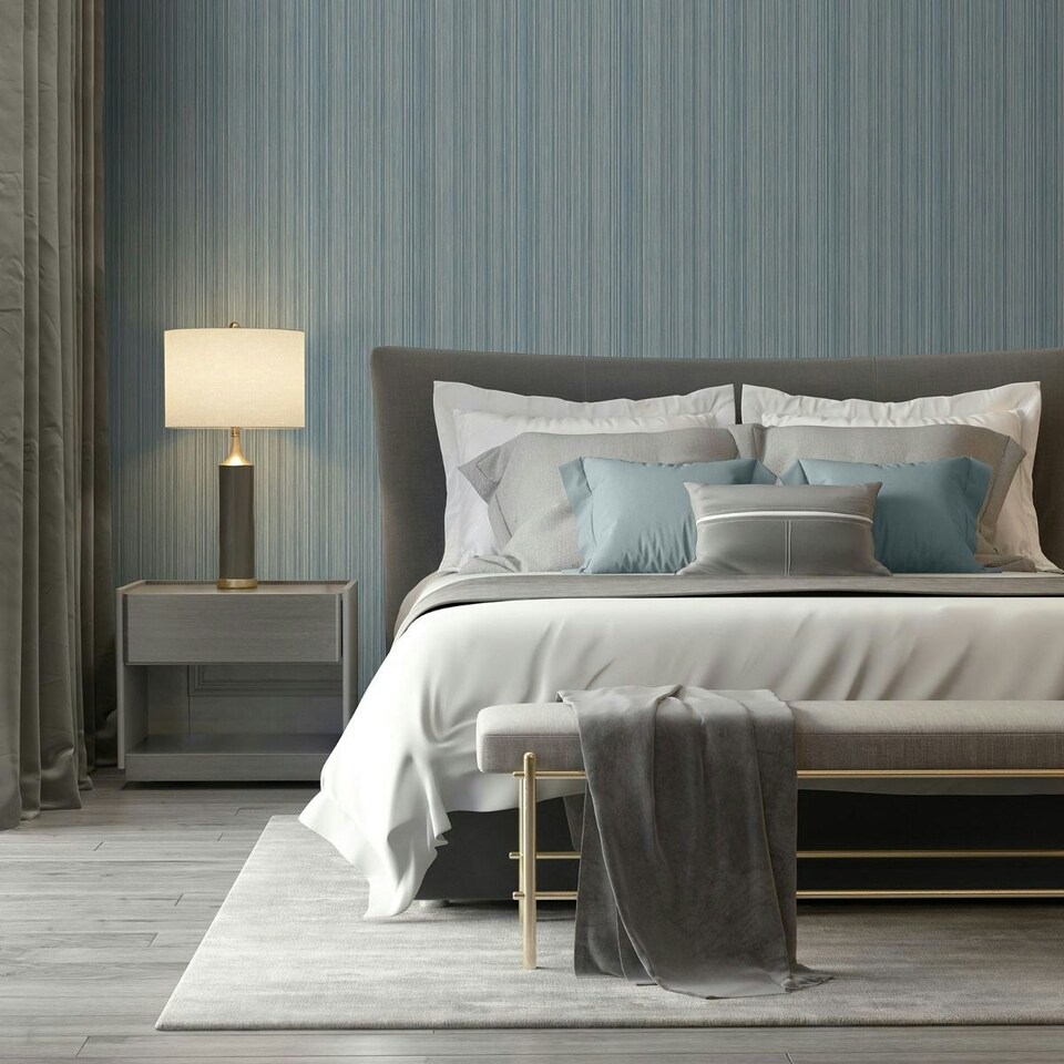 image 1 of Muriva Venezia Stripe Textured Wallpaper - Blue - 10m x 53cm Blue