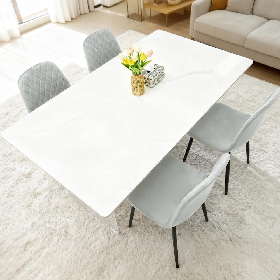 image 1 of Alivio Set of 4 Velvet Dining Chairs Fabric Upholstered seat (Grey)