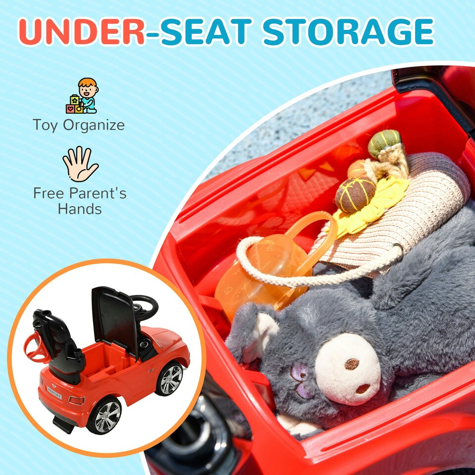 image 1 of AIYAPLAY Bentley Bentayga Licensed Baby Push Car w/ Under Seat Storage - Red