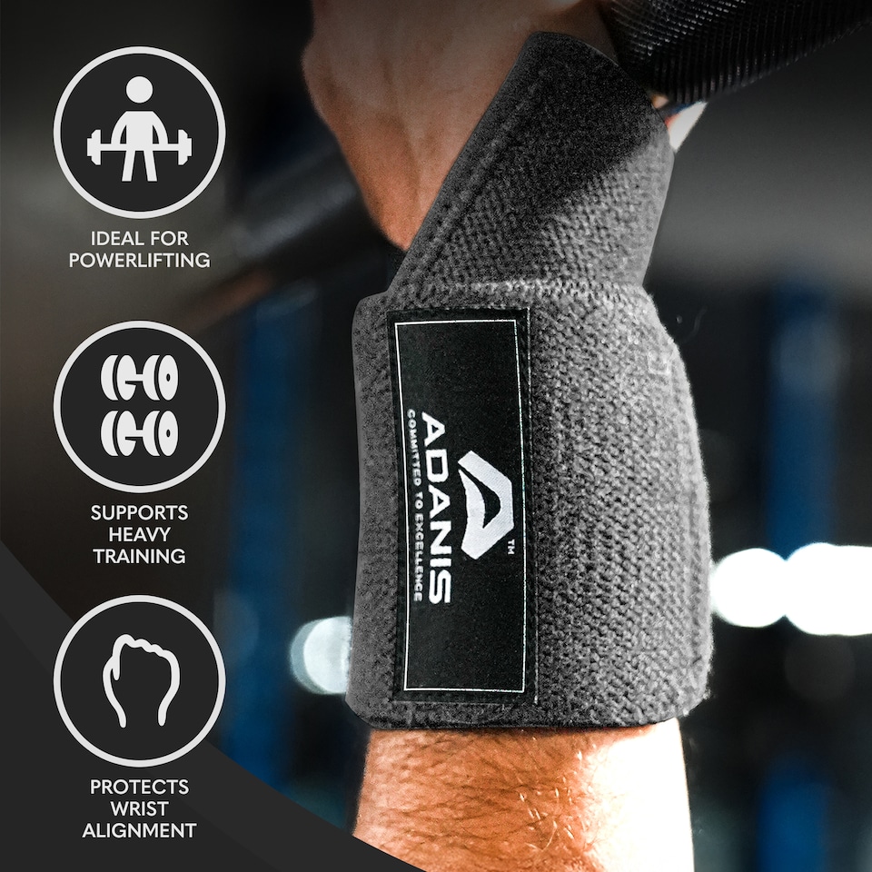 image 1 of Adanis Wrist Wraps for Weightlifting (Pair), Adjustable Wrist Support