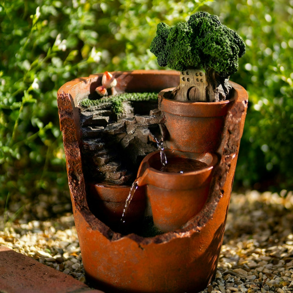 image 1 of Primrose Solar Potted Falls Cascading Water Feature with Lights 39cm