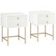 image 1 of HOMCOM Bedside Tables Set of 2, Bedside Cabinet with 2 Drawers, Gold Steel Legs, Modern Side Table with Striped Panel for Bedroom, Living Room, White