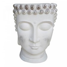 White Oval Face Planter Head Buddha Plant Pot Indoor Pot Cover L19 W18 H24 cm, 2.6 ltrs Cap.