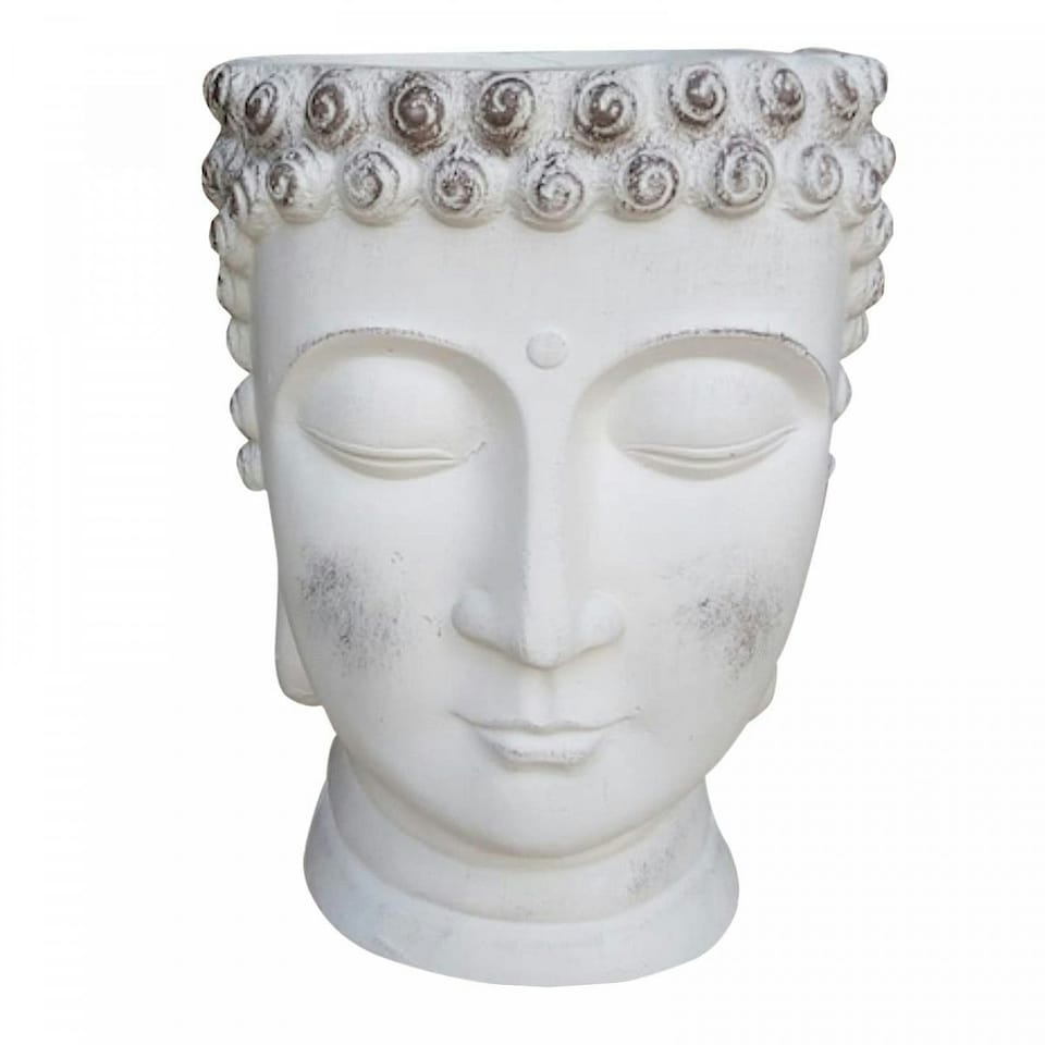 image 1 of White Oval Face Planter Head Buddha Plant Pot Indoor Pot Cover L19 W18 H24 cm, 2.6 ltrs Cap.