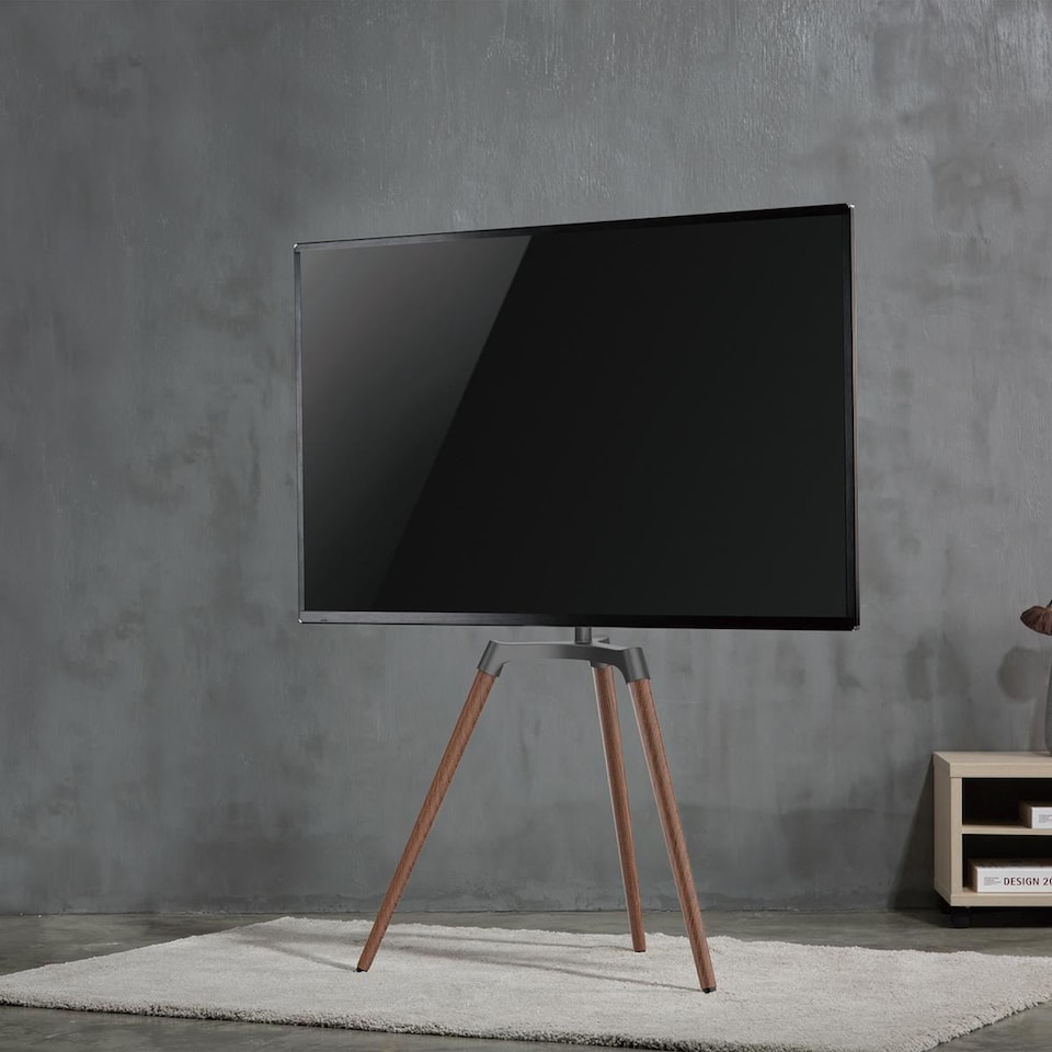 image 1 of Nedis TV Floor Stand, for Screen Size 50-65" Max Load 35kg, Fixed Design Bracket Tripod with 140° Rotate and Cable Management, Max VESA 400x400 - Black/Beech