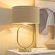 image 2 of ValueLights Antonia Beige with Gold Inner Drum Shade Brushed Gold Oval Table Lamp with Bulb Gold